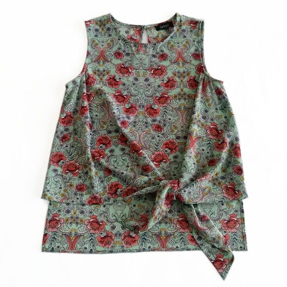LABEL RACHEL RACHEL ROY FLORAL BLOUSE SIZE M HI-LO TIE FRONT SLEEVELESS - Picture 2 of 7